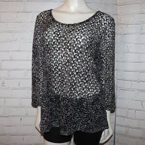 🖤🤍🌬️ MJ Collection Blouse · Sheer Monochrome · Size XL